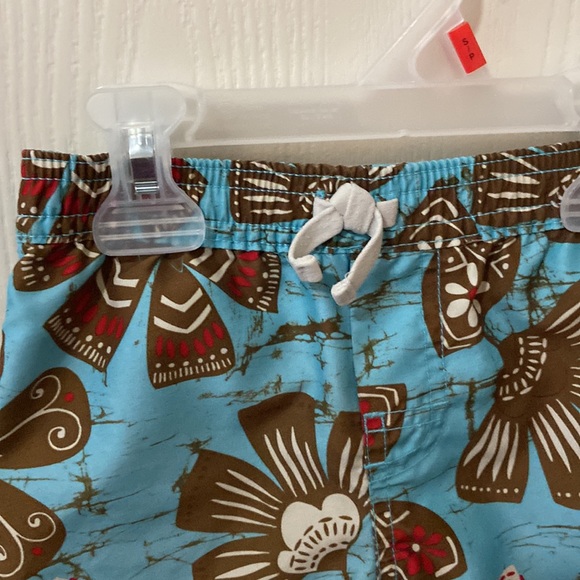 Baby GAP Sky Blue Swim Trunks with Brown, Cream & Red Tropical Flowers - Picture 2 of 7